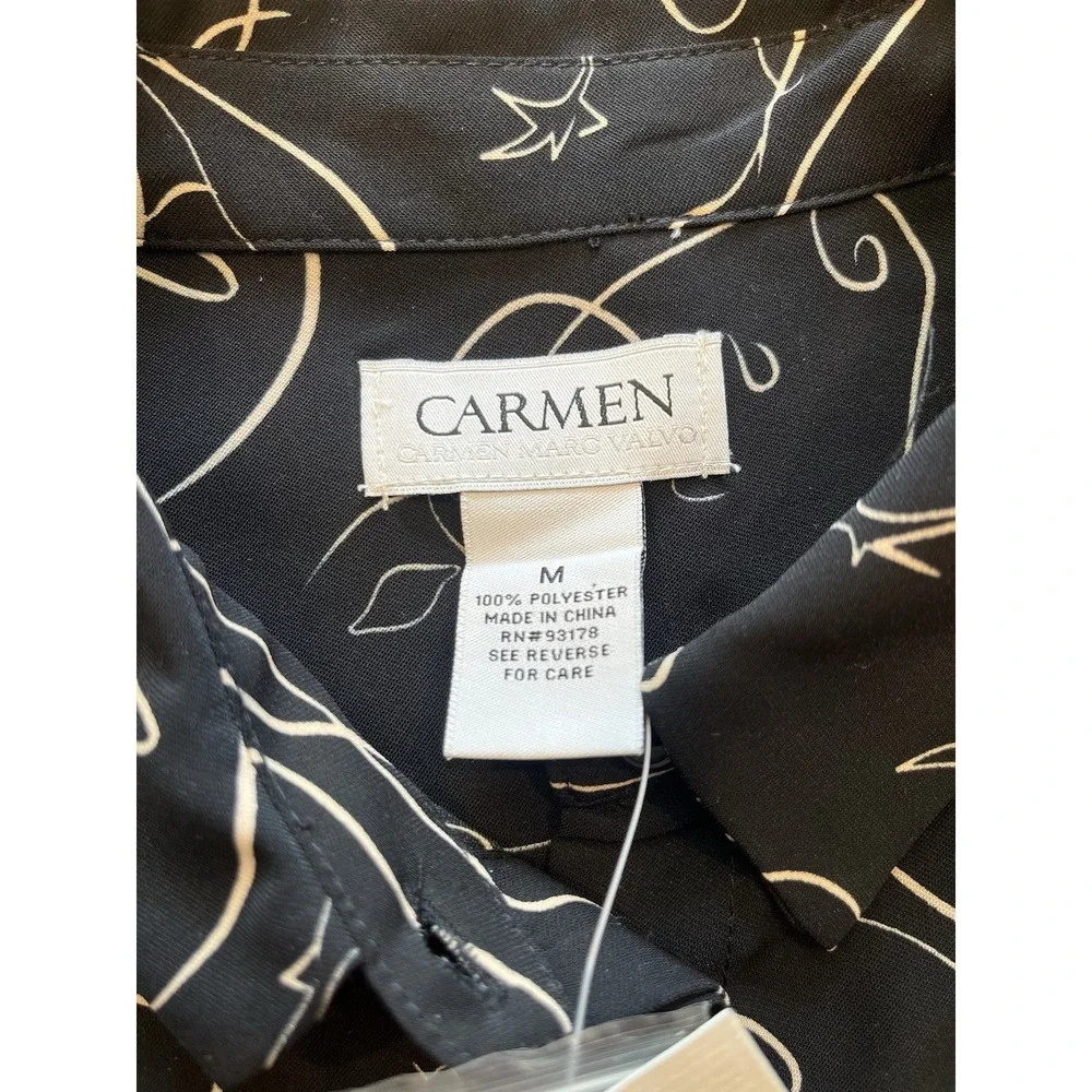 Carmen Marc Valvo Women's Size M Button Up Shirt‎ Top NWT Faces Silhouettes Cats